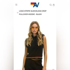 Aviator Nation logo stripe sleeveless crop hoodie